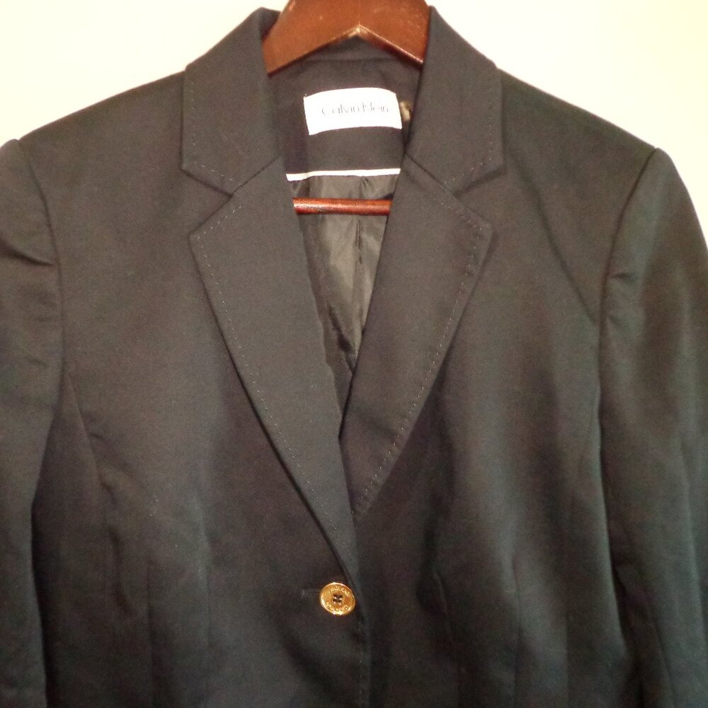 NWT Calvin Klein Lined Blazer 8 Dk Navy Button Closure Notched Lapel Faux Pocket - Picture 5 of 16